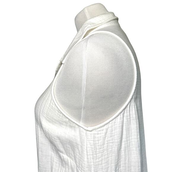 Monrow Gauze Cotton Henley Halter Collared Button Sleeveless Dress White Small - Picture 7 of 14